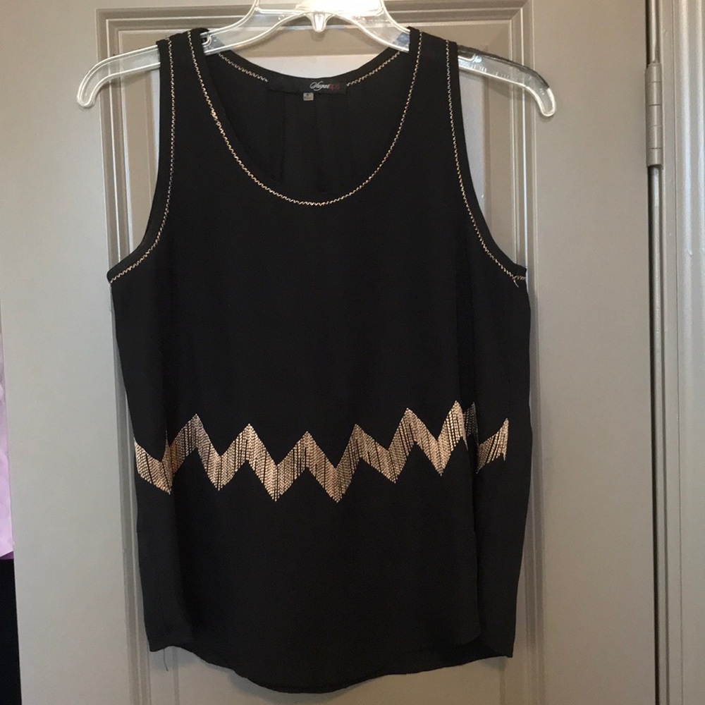 Black Tank Top with Gold Stitching